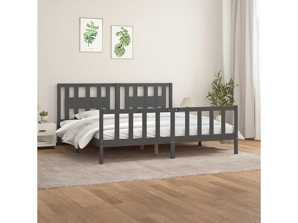 Cadre de lit et tête de lit gris bois de pin massif 200x200