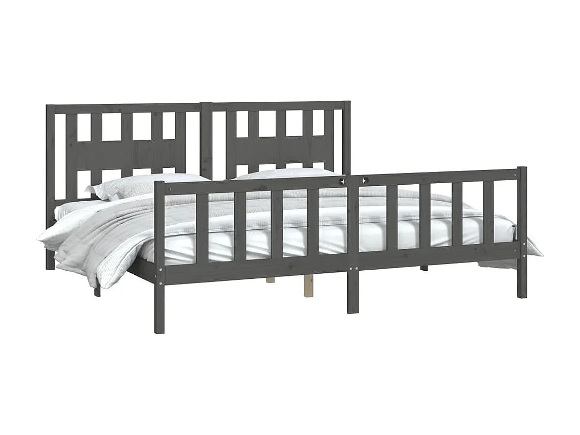 Cadre de lit et tête de lit gris bois de pin massif 200x200