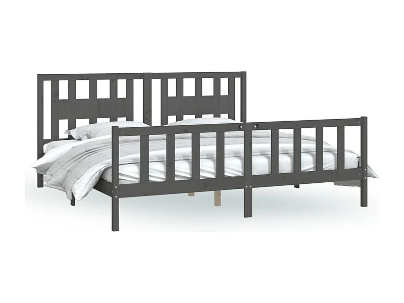 Cadre de lit et tête de lit gris bois de pin massif 200x200