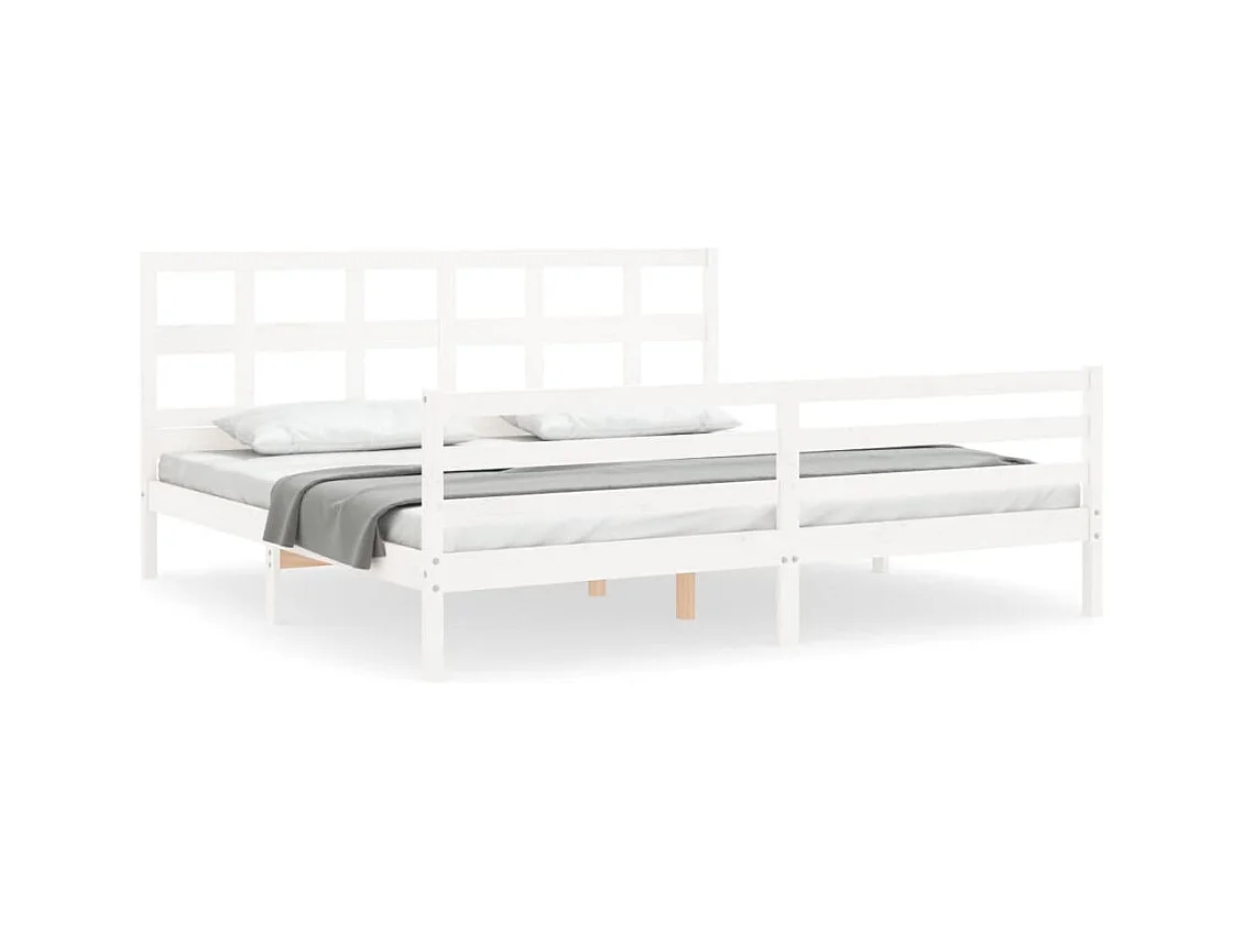 Cadre de lit avec tête de lit blanc Super King Size bois massif