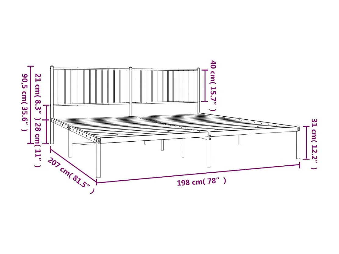 Cadre de lit métal avec tête de lit noir 193x203