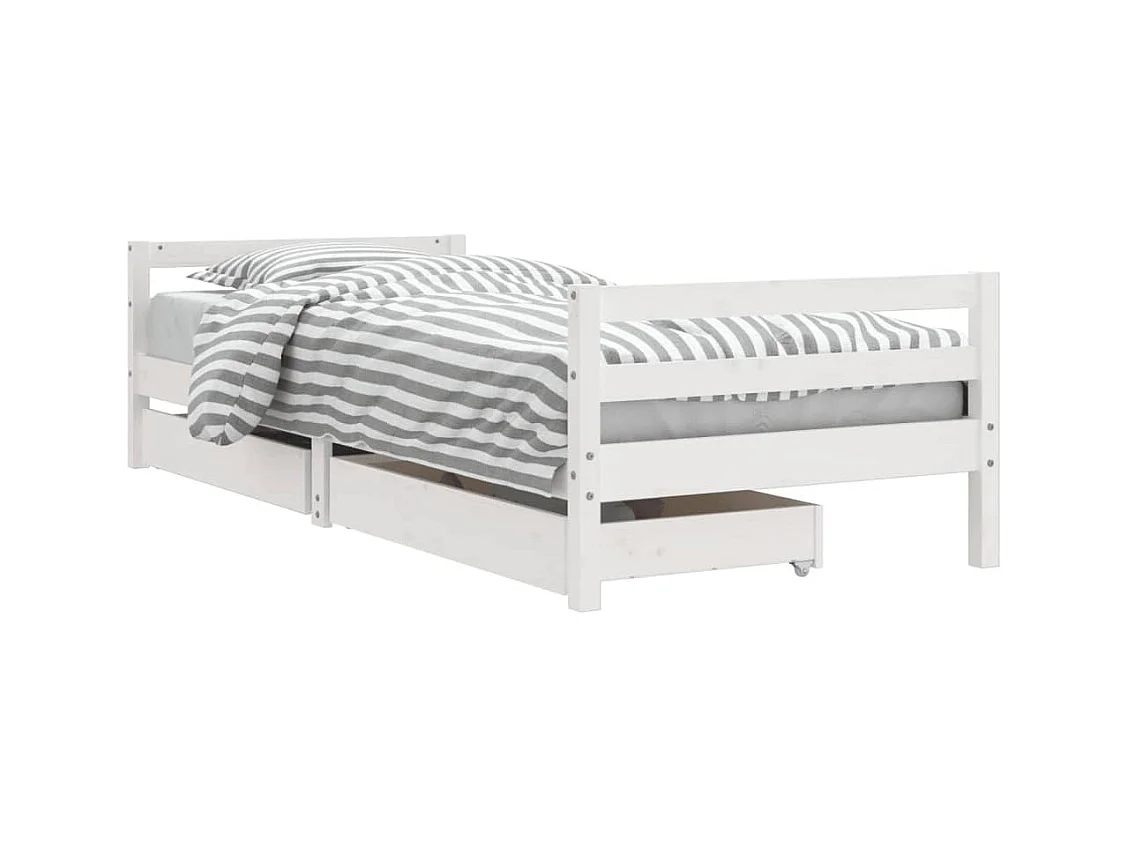 Cadre de lit enfant tiroirs blanc 80x200 bois de pin massif