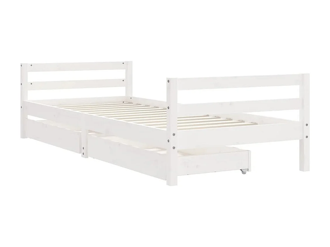 Cadre de lit enfant tiroirs blanc 80x200 bois de pin massif
