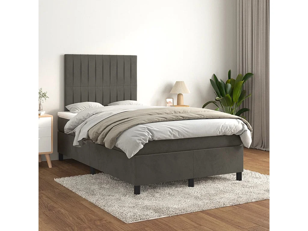 Sommier à lattes de lit et matelas gris foncé 120x190 velours