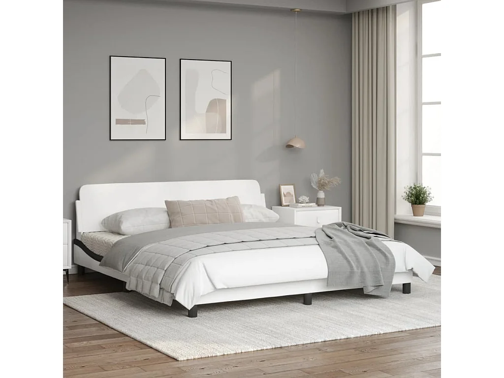 Cadre de lit et tête de lit blanc et noir 180x200 similicuir