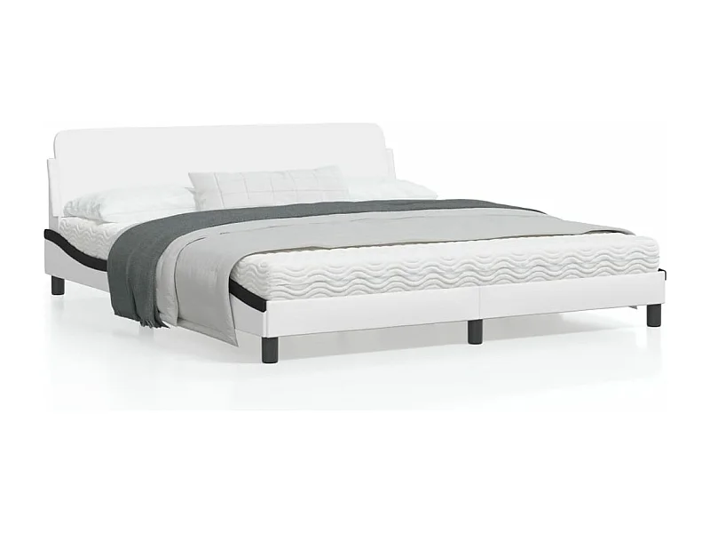 Cadre de lit et tête de lit blanc et noir 180x200 similicuir