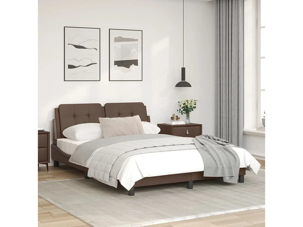 Cadre de lit avec lumières LED marron 120x200 similicuir