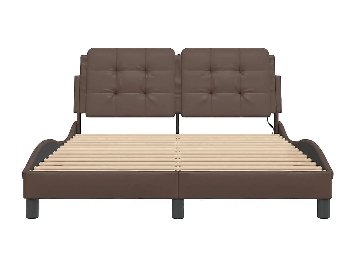 Cadre de lit avec lumières LED marron 120x200 similicuir