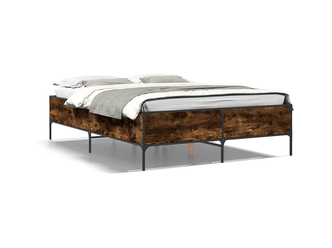Cadre de lit chêne fumé 120x200 bois d'ingénierie et métal
