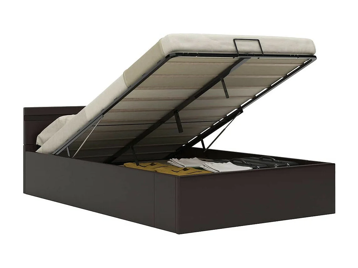 Lit à rangement avec LED Gris Similicuir 140x200