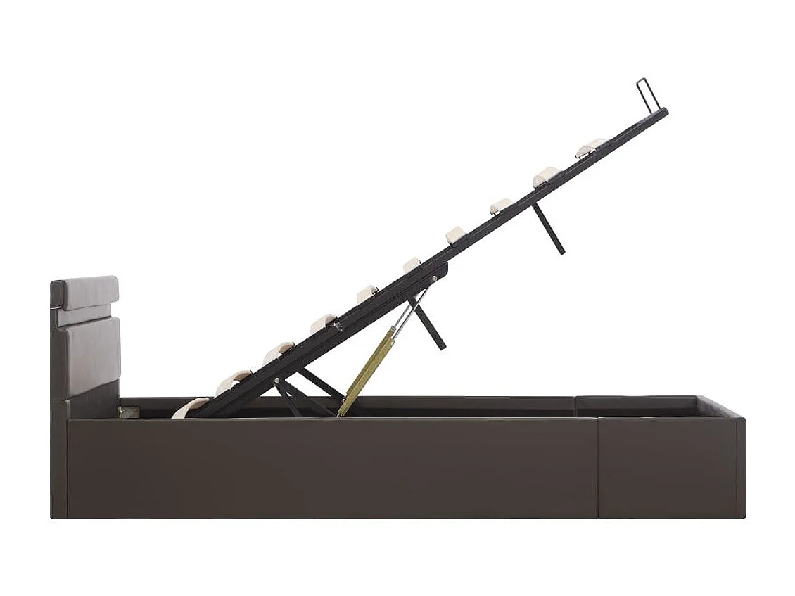 Lit à rangement avec LED Gris Similicuir 140x200