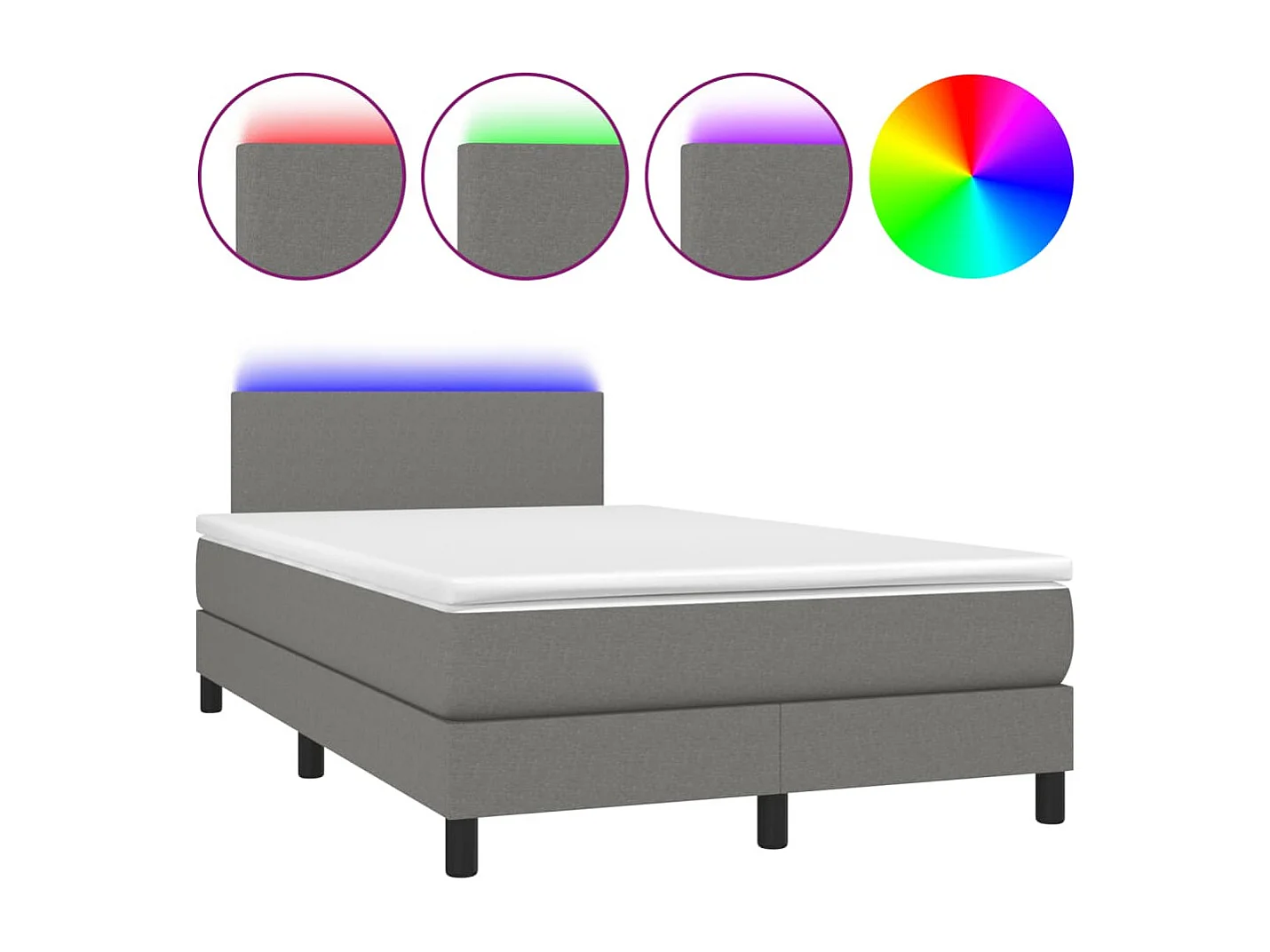 Sommier à lattes de lit matelas LED gris foncé 120x190 tissu