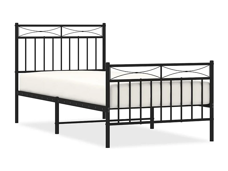 Cadre de lit métal avec tête de lit-pied de lit noir 90x200