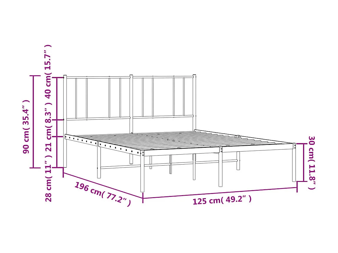vidaXL Estructura de cama con cabecero metal negro 120x190 cm