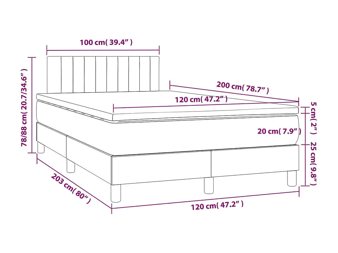 Sommier à lattes de lit avec matelas et LED Noir 120x200