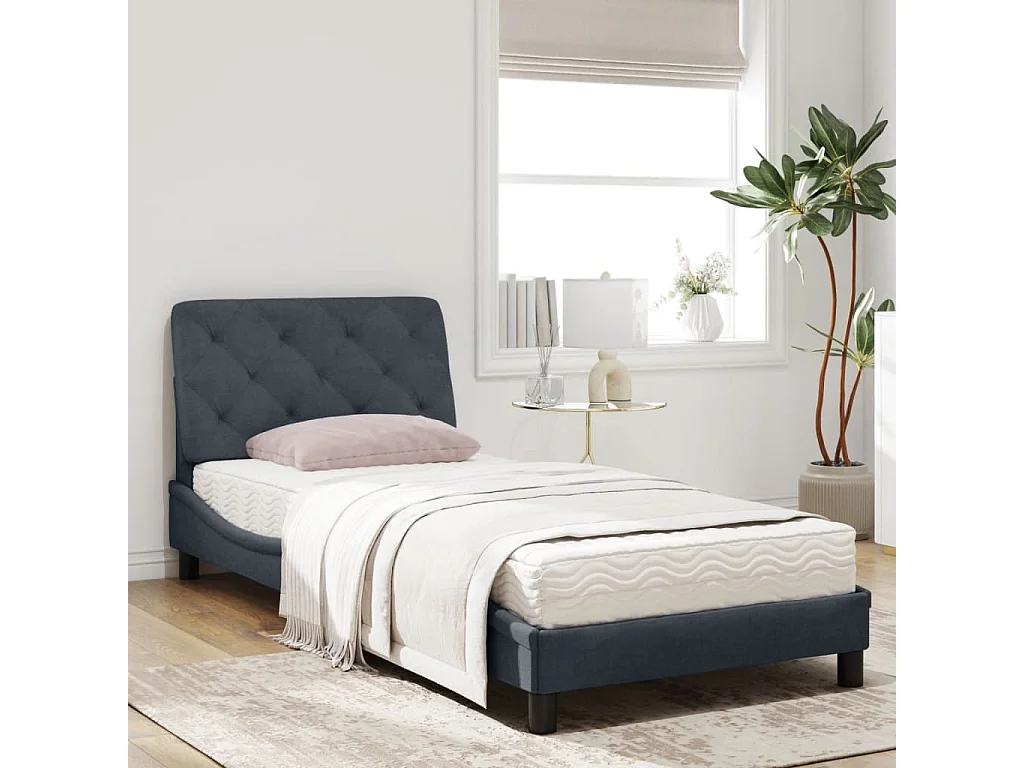 Lit avec matelas gris foncé 90x190 velours