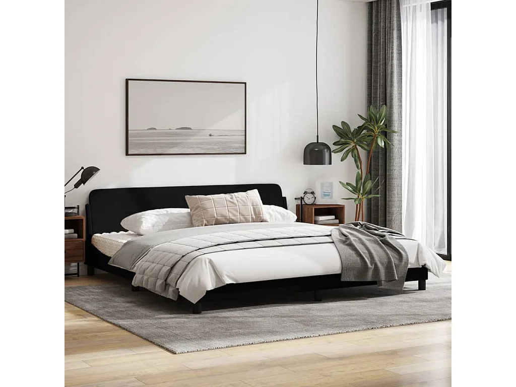 Cadre de lit avec tête de lit Noir 200x200 Tissu