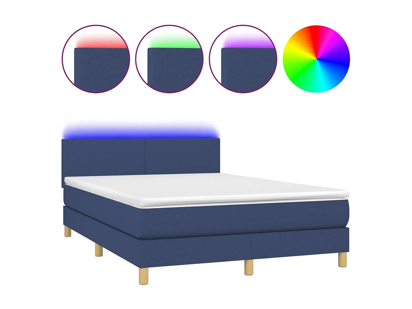 Sommier à lattes de lit avec matelas LED Bleu 140x190 Tissu