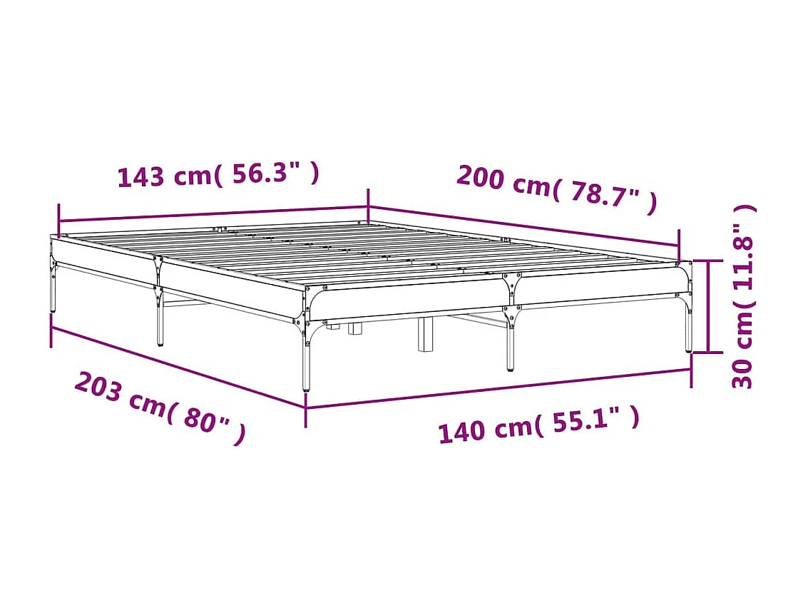 Cadre de lit chêne marron 140x200 bois d'ingénierie et métal