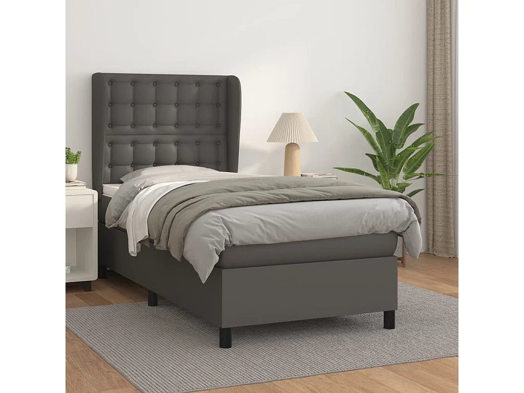 Sommier à lattes de lit avec matelas Gris 90x200 Similicuir