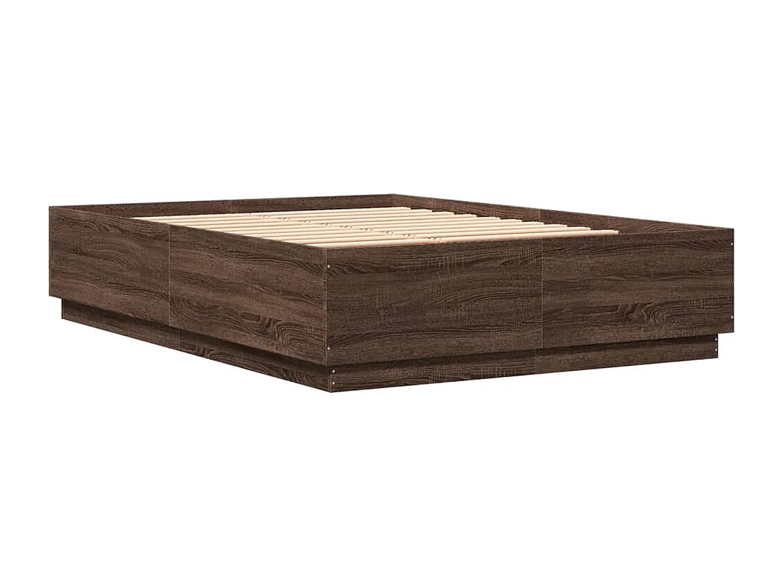 Cadre de lit avec lumières LED chêne marron 150x200