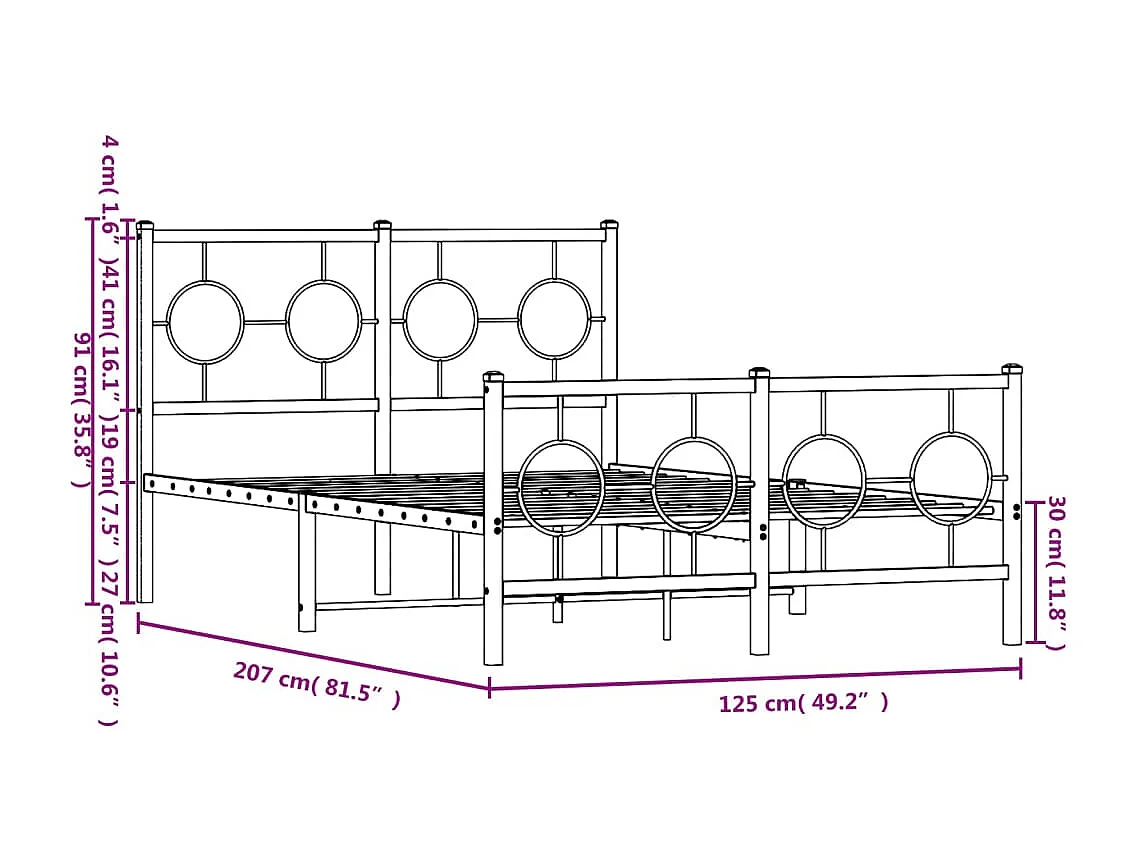 Cadre de lit métal avec tête de lit-pied de lit noir 120x200