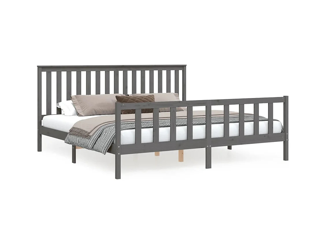 Cadre de lit et tête de lit gris 200x200 bois de pin massif