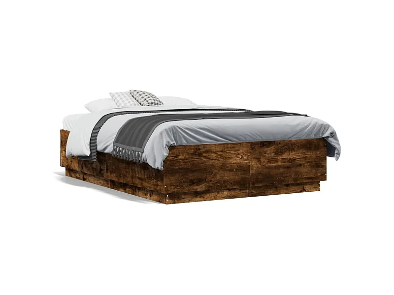 Cadre de lit chêne fumé 135x190 bois d'ingénierie
