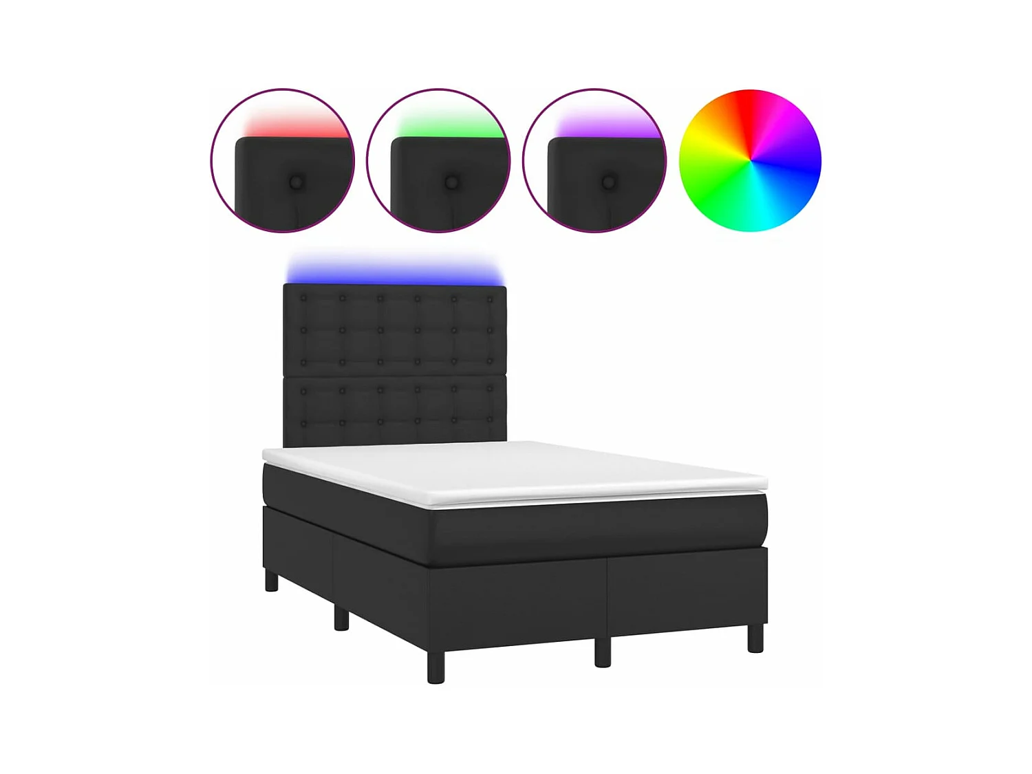 Sommier à lattes de lit matelas LED noir 120x190 similicuir