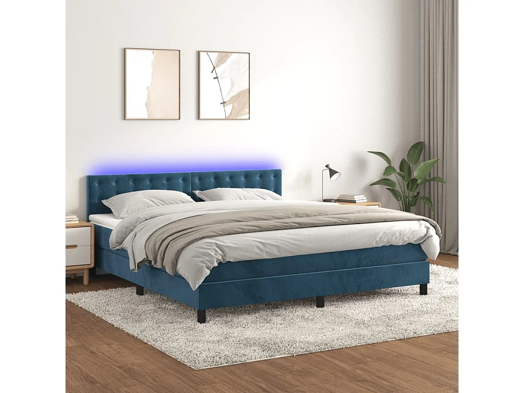 Sommier à lattes de lit matelas et LED Bleu foncé 180x200