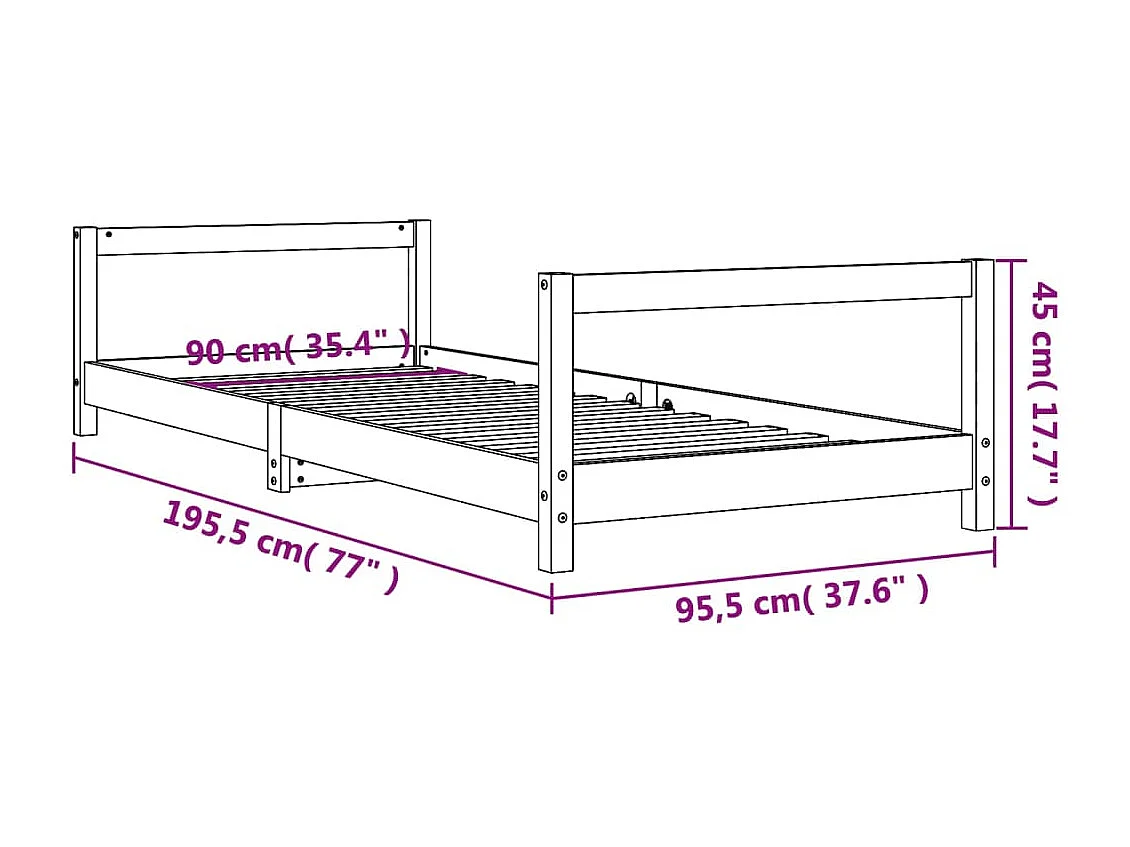 Cadre de lit pour enfants noir 90x190 bois de pin massif
