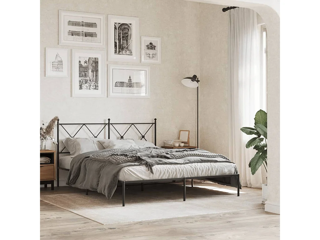vidaXL Estructura de cama con cabecero metal negro 160x200 cm