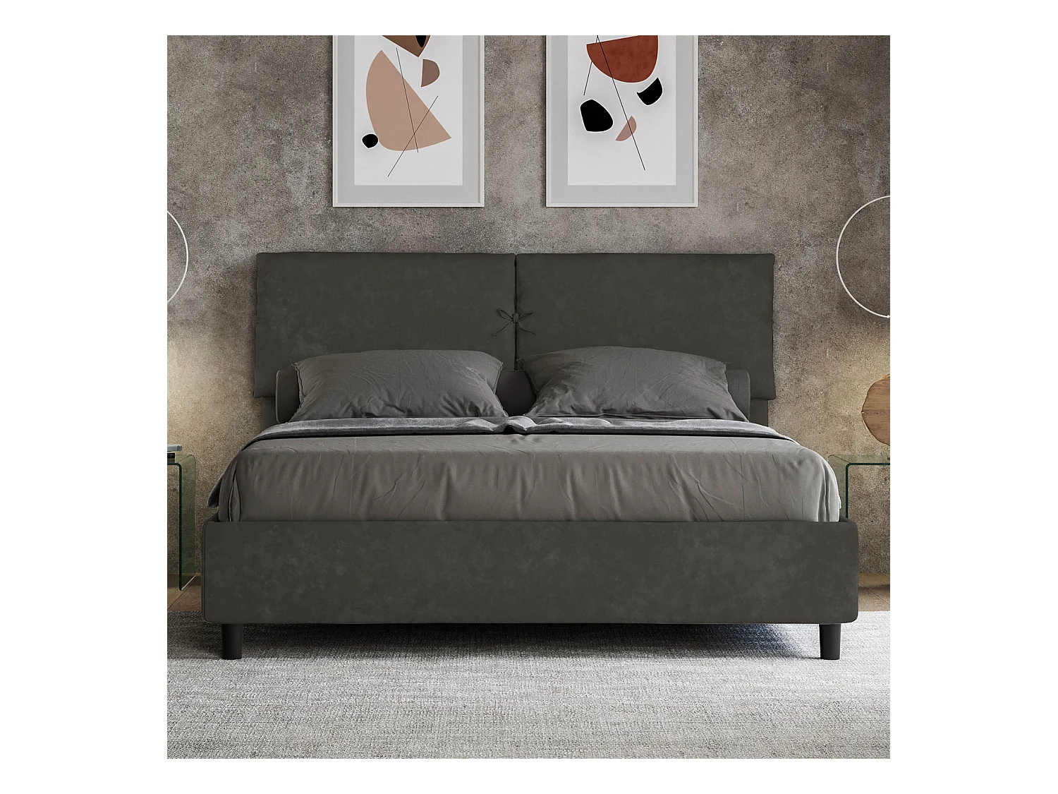 Lit sans sommier rembourré 160x200 microfibre gris Mados