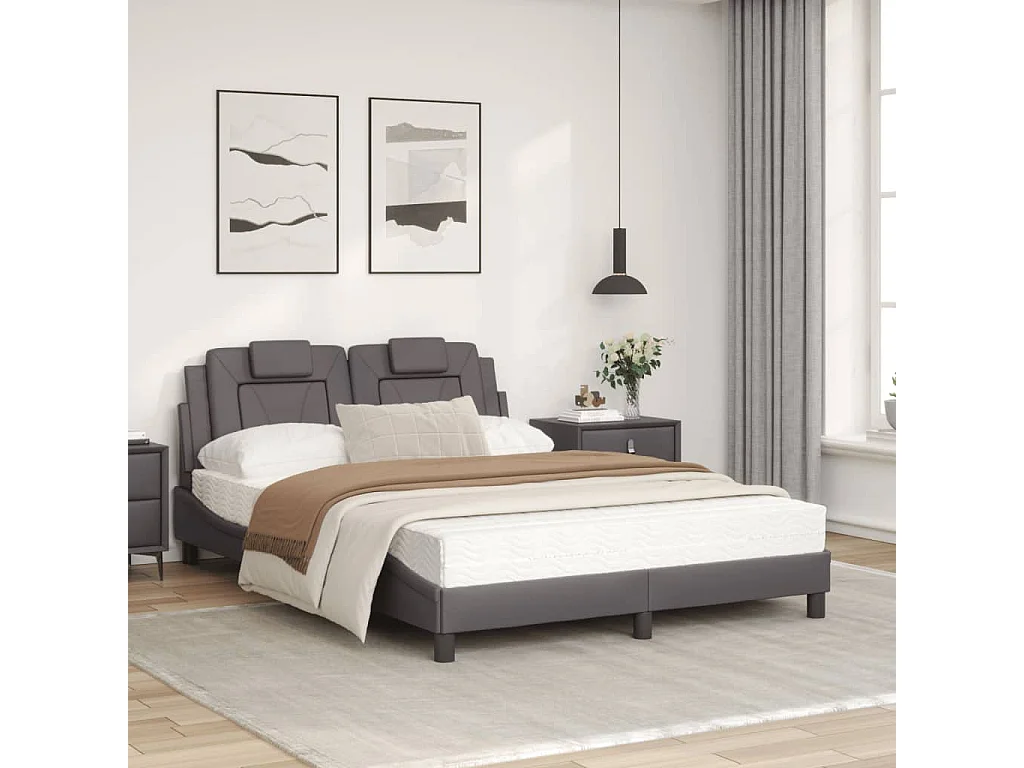 Lit avec matelas gris 120x200 similicuir
