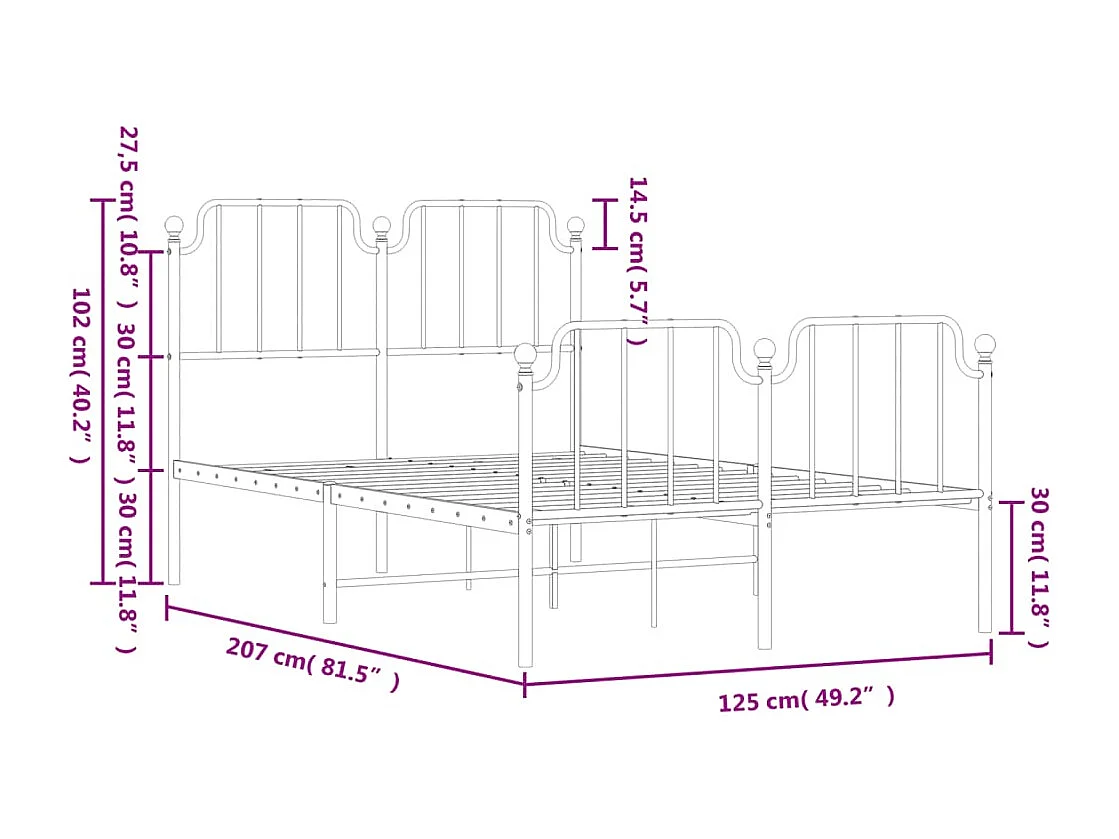 Cadre de lit métal avec tête de lit-pied de lit noir 120x200