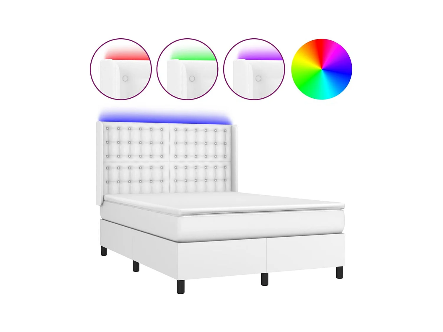 Sommier à lattes de lit matelas LED Blanc 140x190 Similicuir