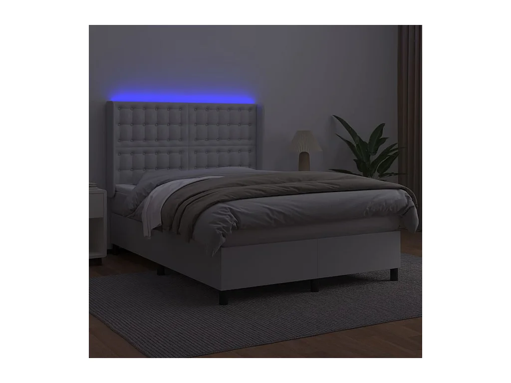 Sommier à lattes de lit matelas LED Blanc 140x190 Similicuir