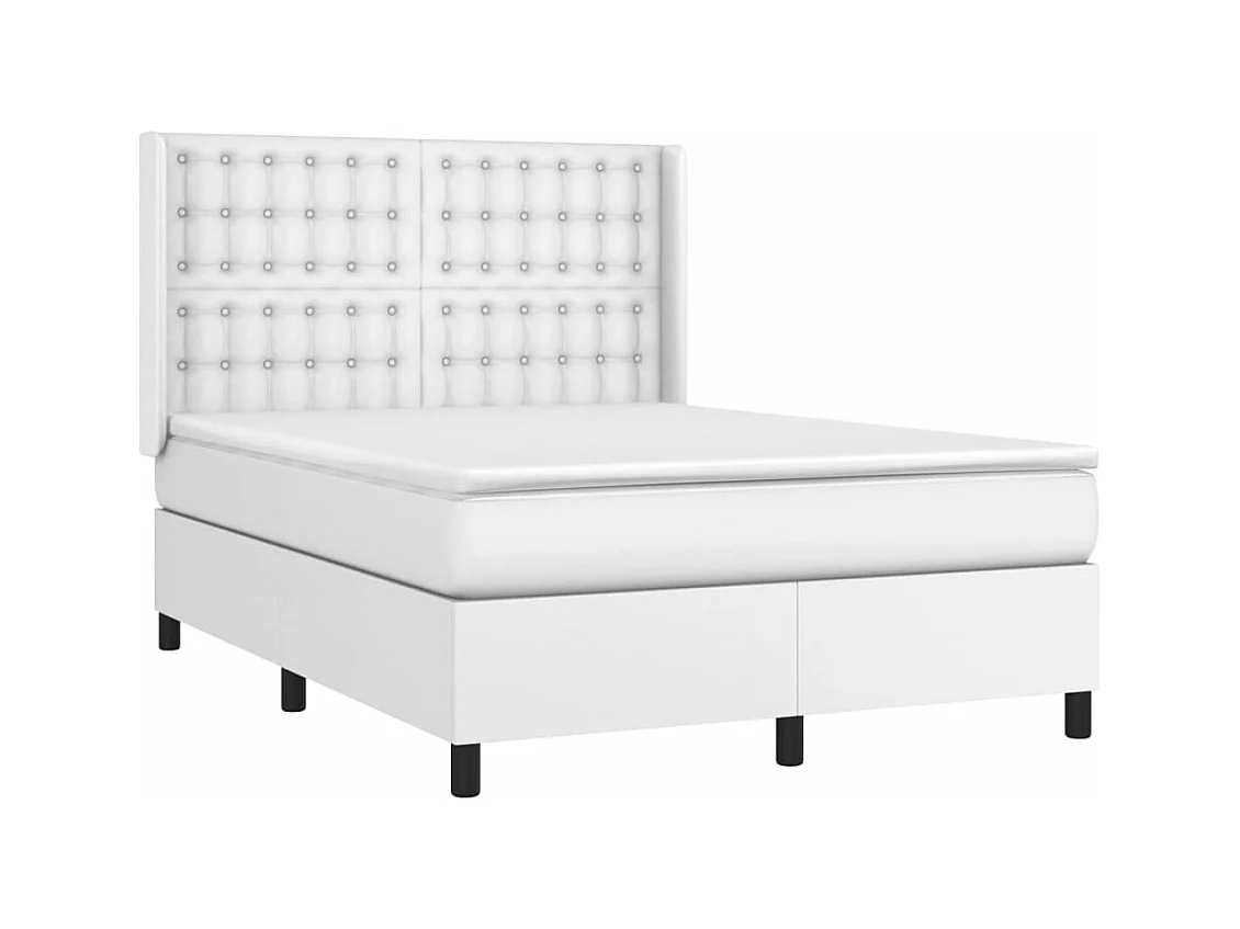 Sommier à lattes de lit matelas LED Blanc 140x190 Similicuir