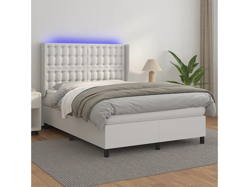 Sommier à lattes de lit matelas LED Blanc 140x190 Similicuir