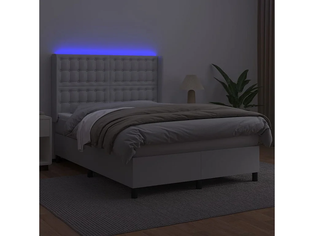 Sommier à lattes de lit matelas LED Blanc 140x190 Similicuir