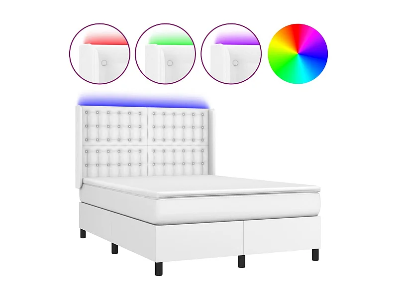 Sommier à lattes de lit matelas LED Blanc 140x190 Similicuir