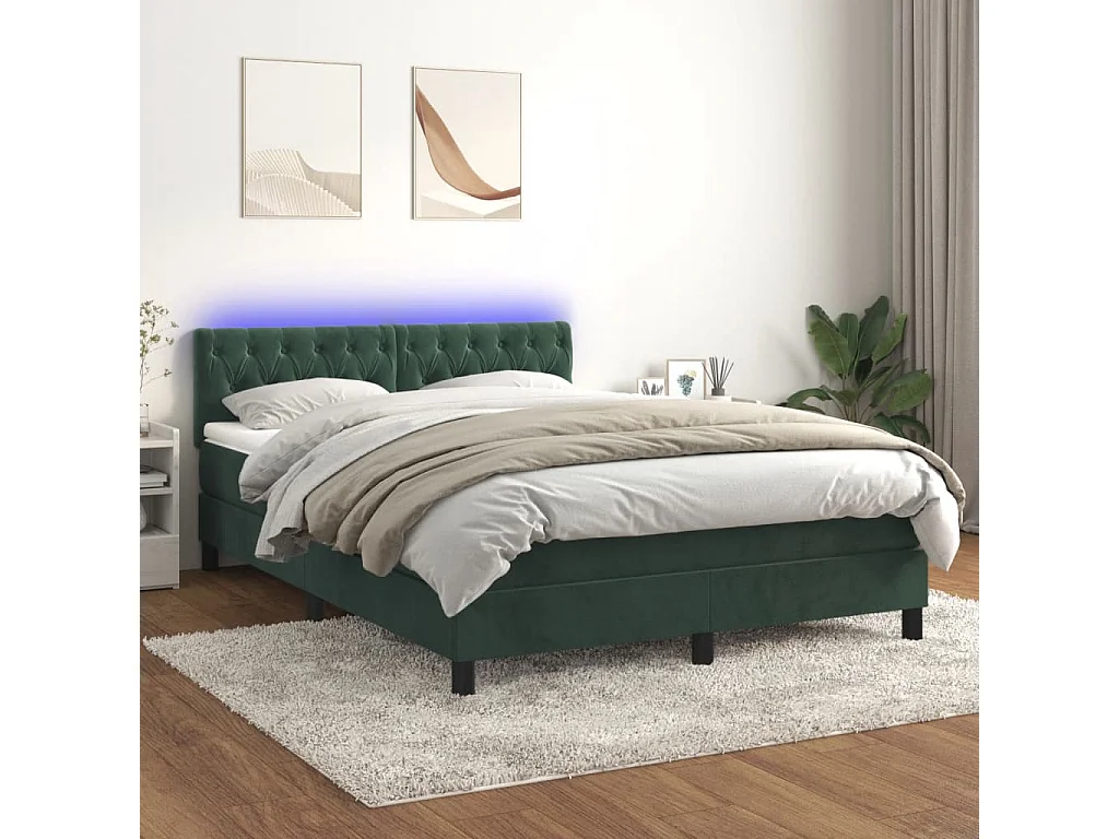 Sommier à lattes de lit avec matelas LED Vert foncé 140x200