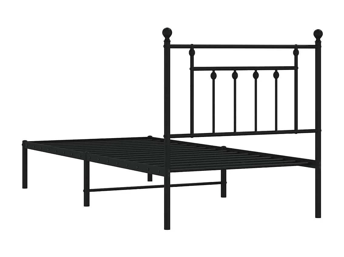 Cadre de lit métal avec tête de lit noir 90x190