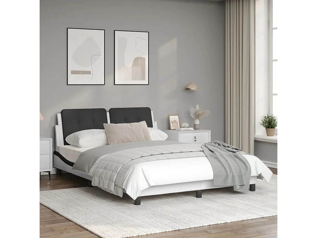 Cadre de lit avec lumières LED blanc noir 140x200 similicuir
