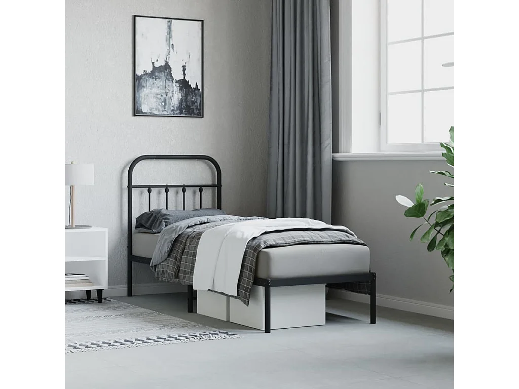 Cadre de lit métal avec tête de lit noir 75x190