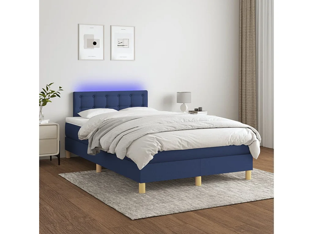Sommier à lattes de lit matelas et LED bleu 120x190 tissu