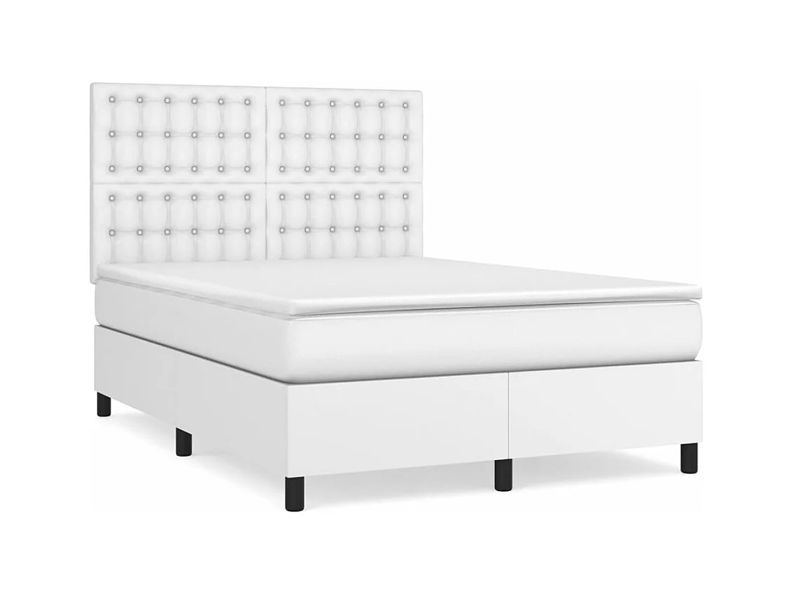 Sommier à lattes de lit avec matelas Blanc 140x190 Similicuir