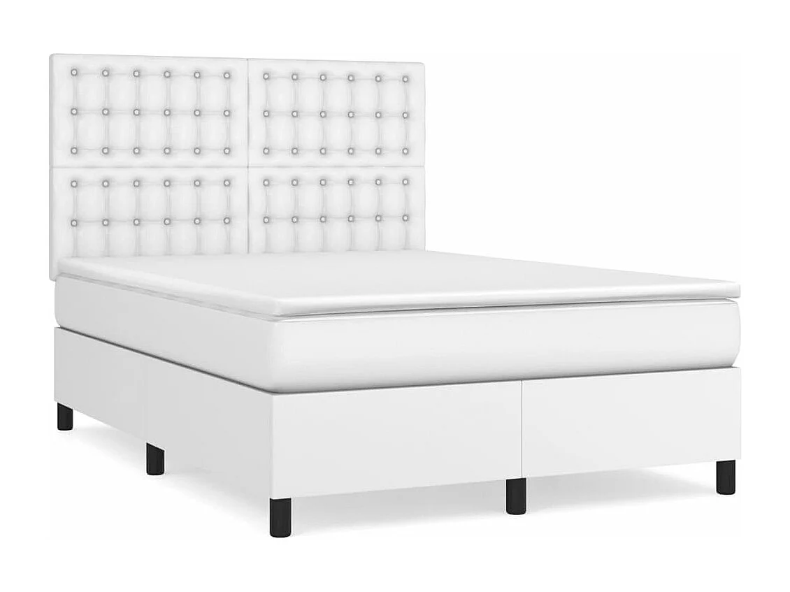 Sommier à lattes de lit avec matelas Blanc 140x190 Similicuir