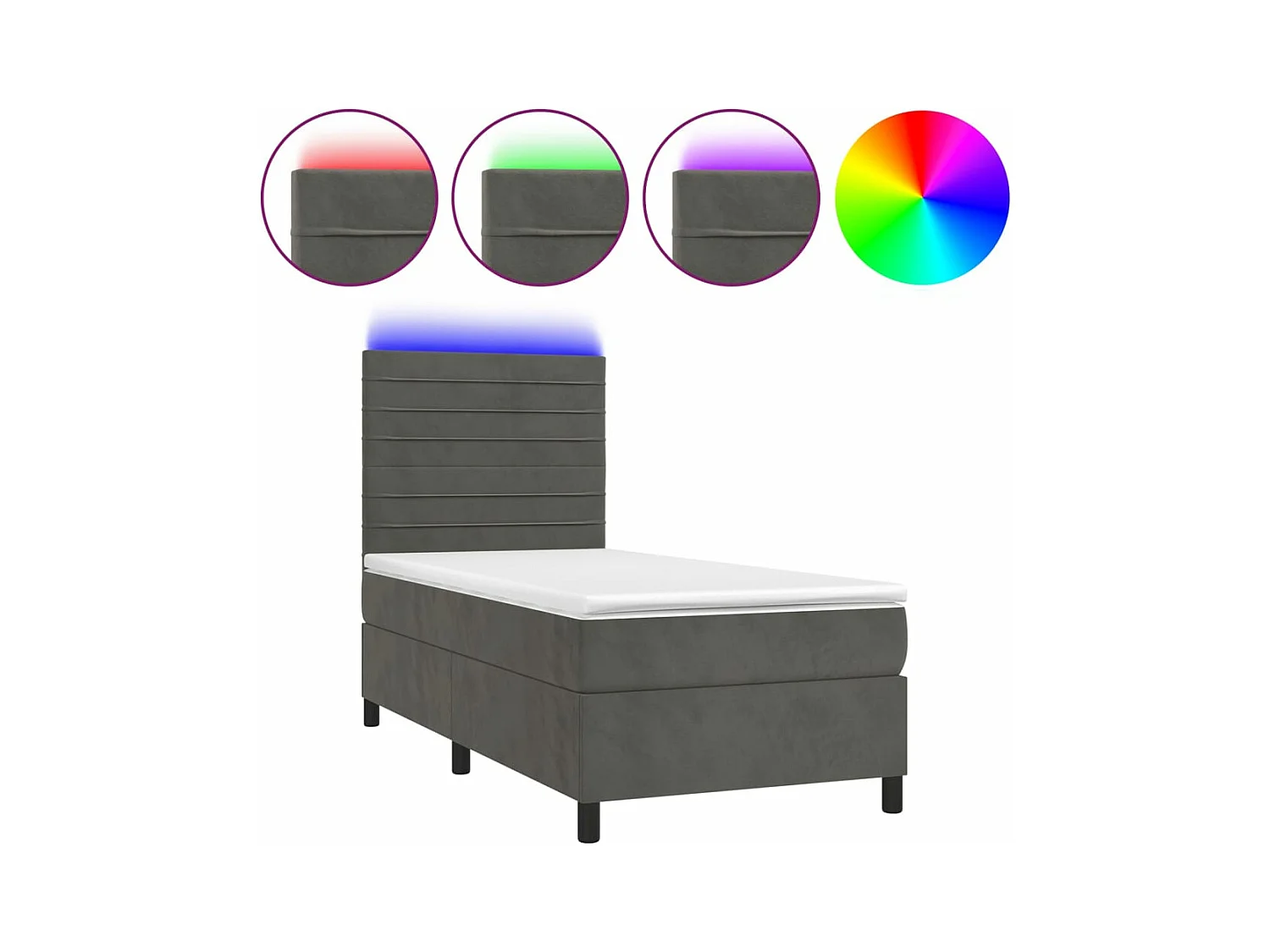 Sommier à lattes de lit matelas LED Gris foncé 90x200 Velours
