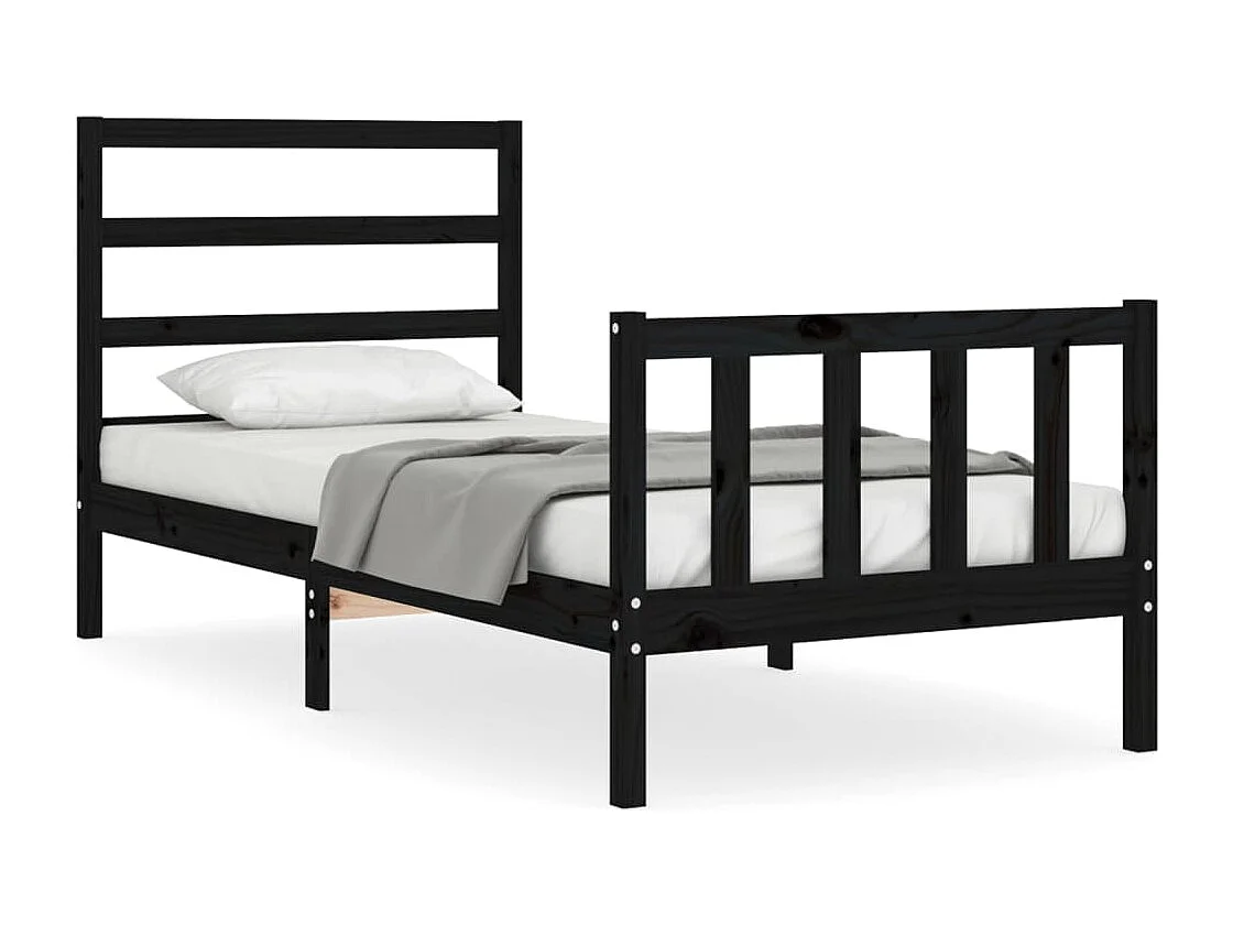 Cadre de lit avec tête de lit noir petit simple bois massif